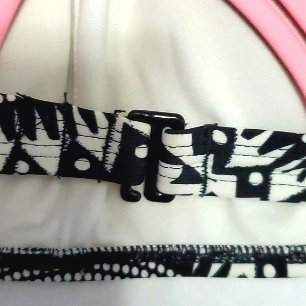 Xhilaration Black & Off White Boho Print High Neck Bikini Top XS